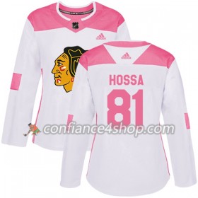 Adidas Maillot de Hockey Chicago Blackhawks Marian Hossa 81 2017-2018 Blanc Rose Fashion Authentic - Femme